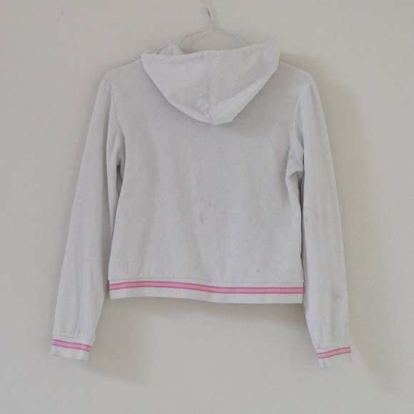 AEROPOSTALE White Terrycloth Zip Up Hooded Sweater | Size M - Picture 3 of 7